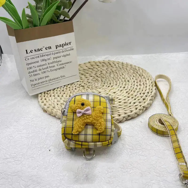 Pet Backpack with Teddy Bear and Traction Rope
